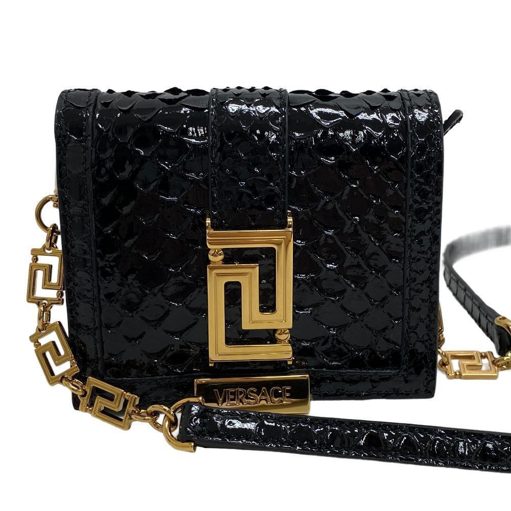 Versace Greca Goddess Chain Wallet Shoulder Bag Crossbody Black